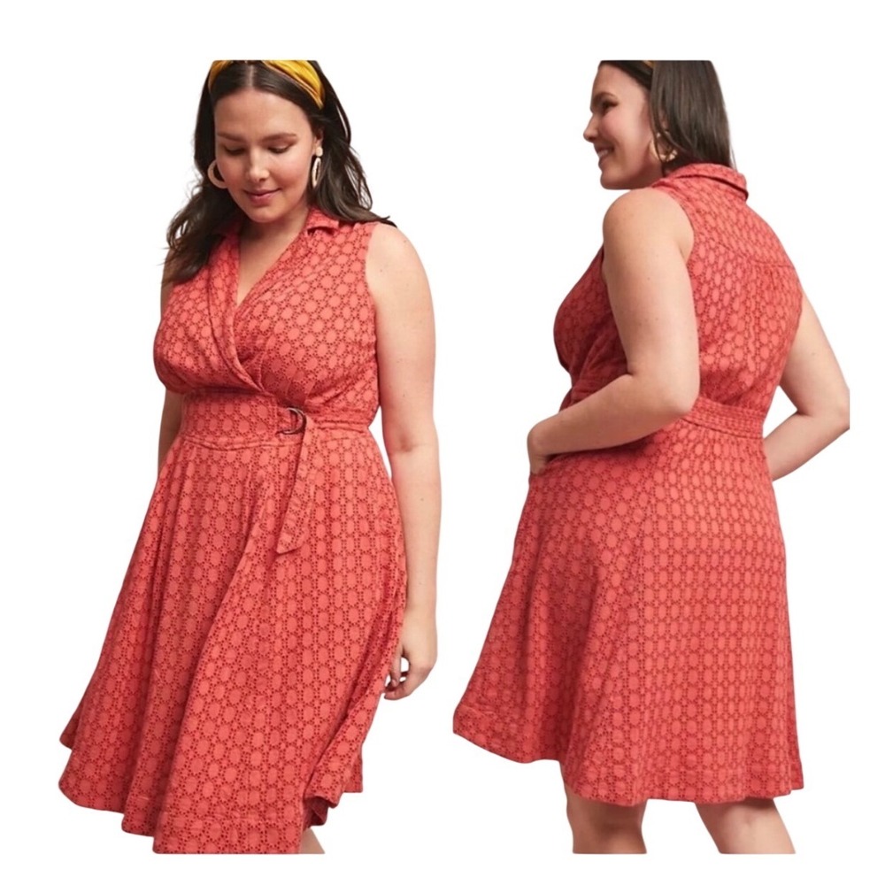 Anthropologie A+ Eyelet Sleeveless Elm collard Wrap Dress Plus 16W Boho Cottage